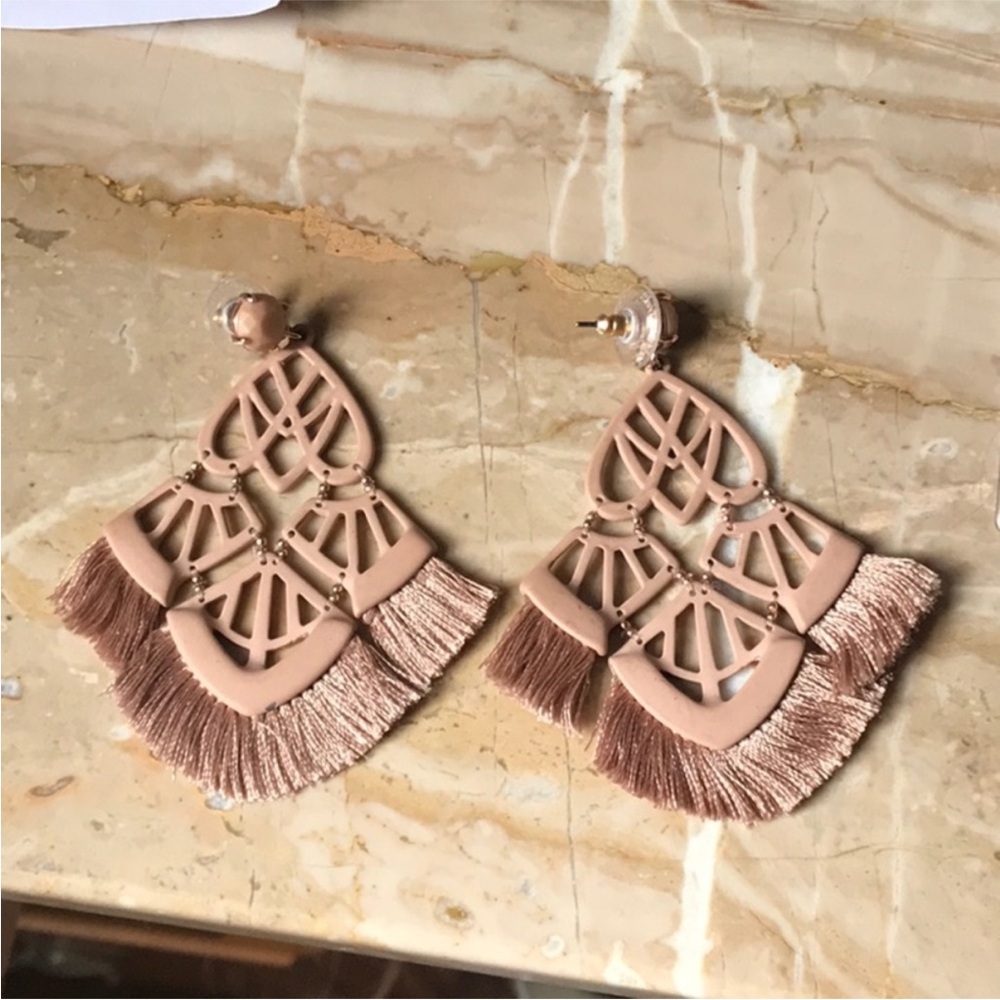 Stella & Dot Beige and Brown Statement Earrings